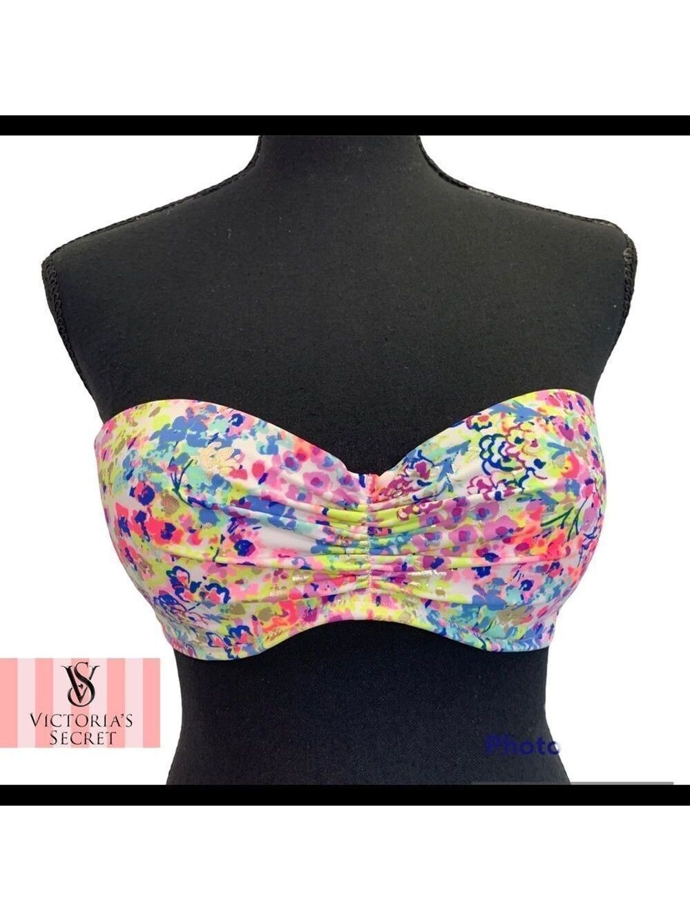 Victoria’s Secret neon multicoloured bandeau bikini top Sz 32D(m/L/8)